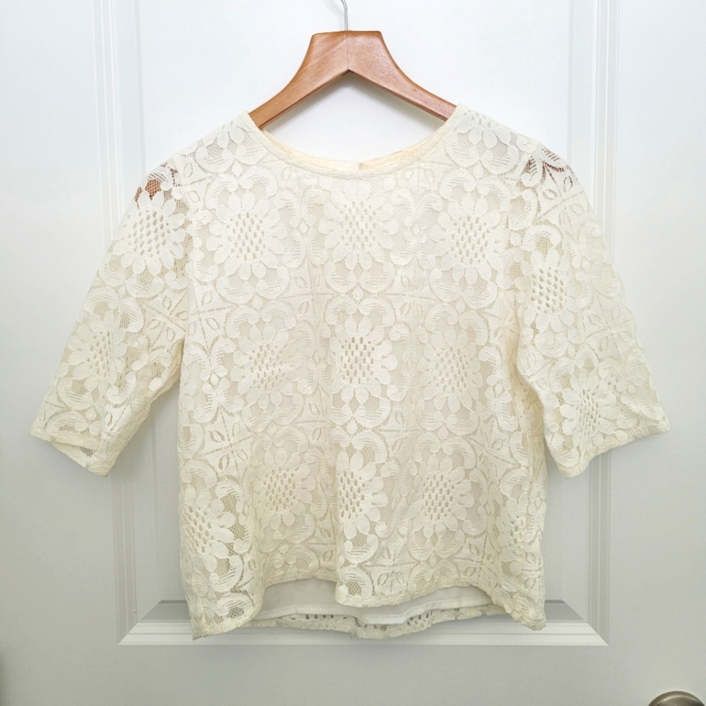 Abercrombie & Fitch White, Floral Lace Cottage Core Garden Picnic Core Top XS